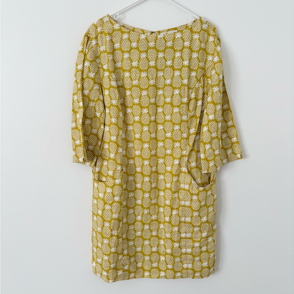 Boden NEW Pineapple Print Laurie Linen Midi Dress in Chartreuse Size 10 - Picture 2 of 6